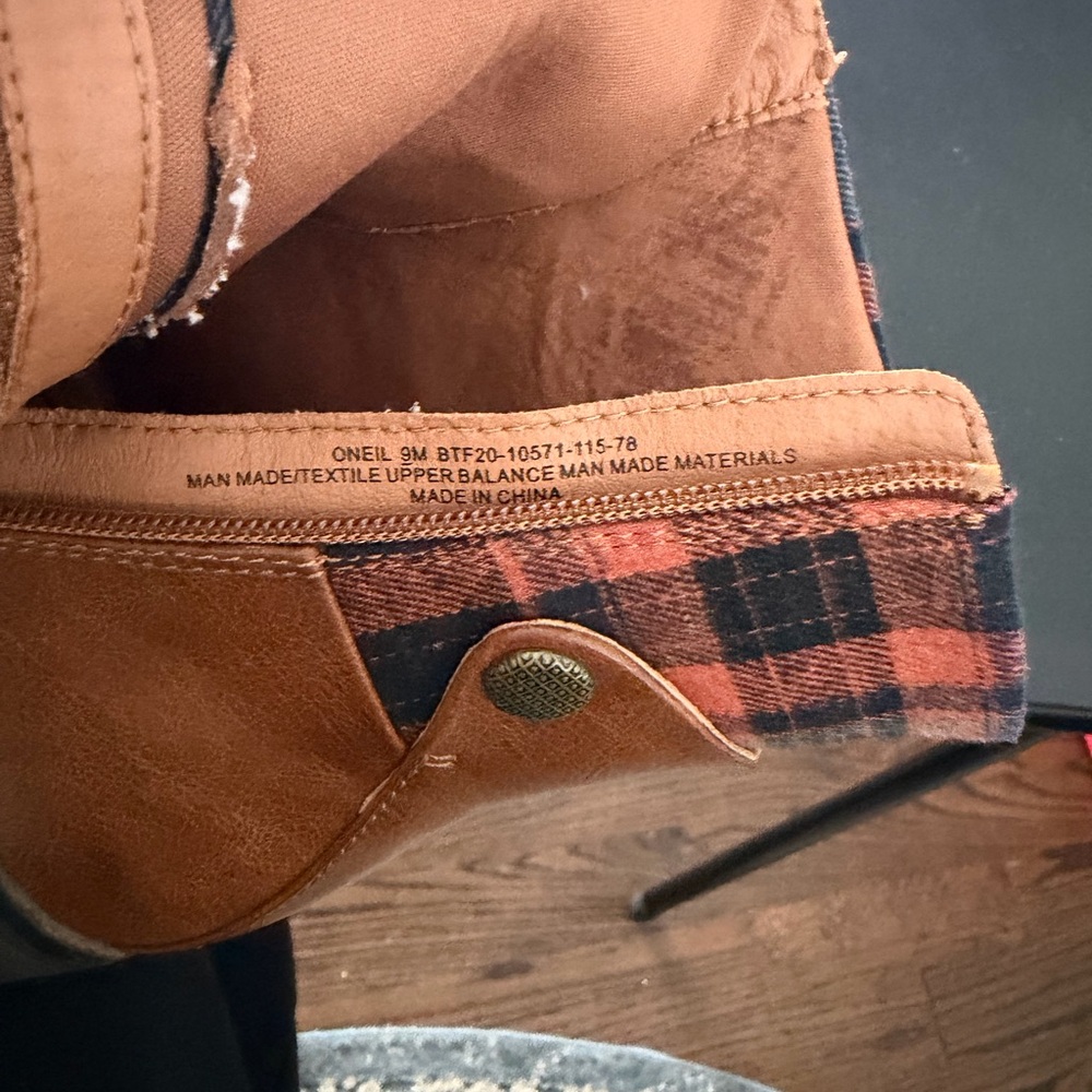 O'Neill Brown Lace Up Boots with Plaid Detail - Picture 5 of 7